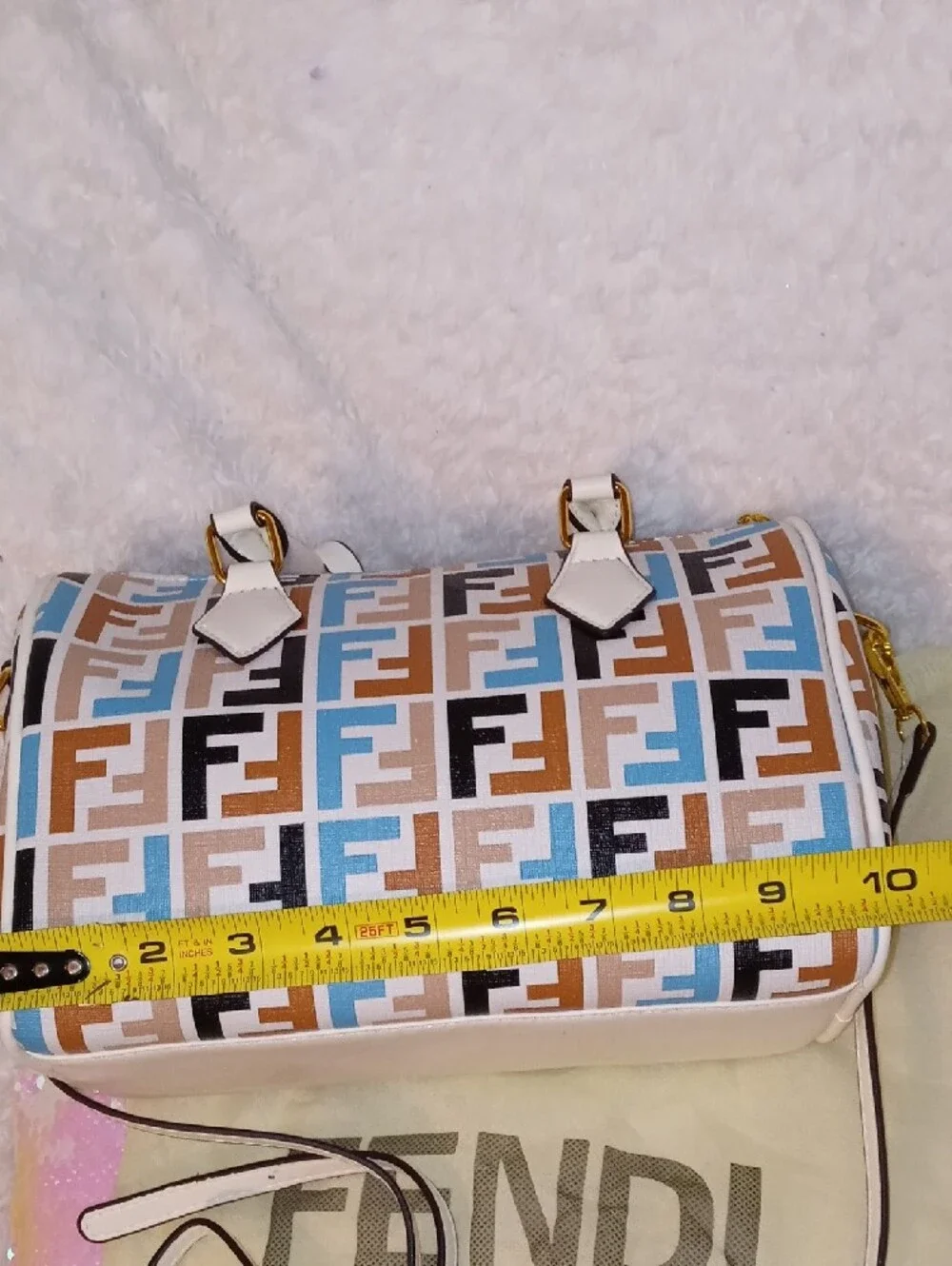 Fendi Multicolor FF Logo Speedy Satchel - White, Blue, Brown, Black